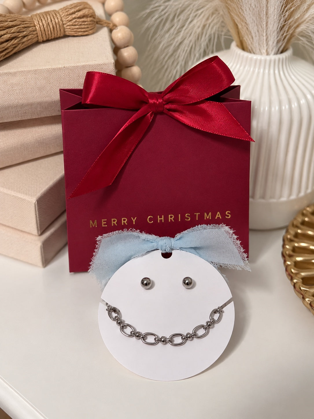 Set bolitas y pulsera plata con bolsita de regalo